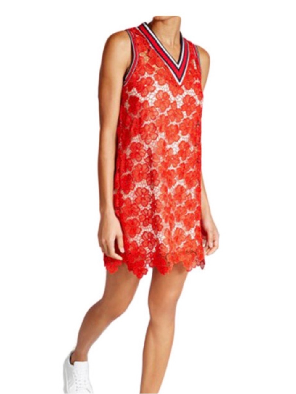 Hilfiger Collection Red Floral Lace Mini Dress